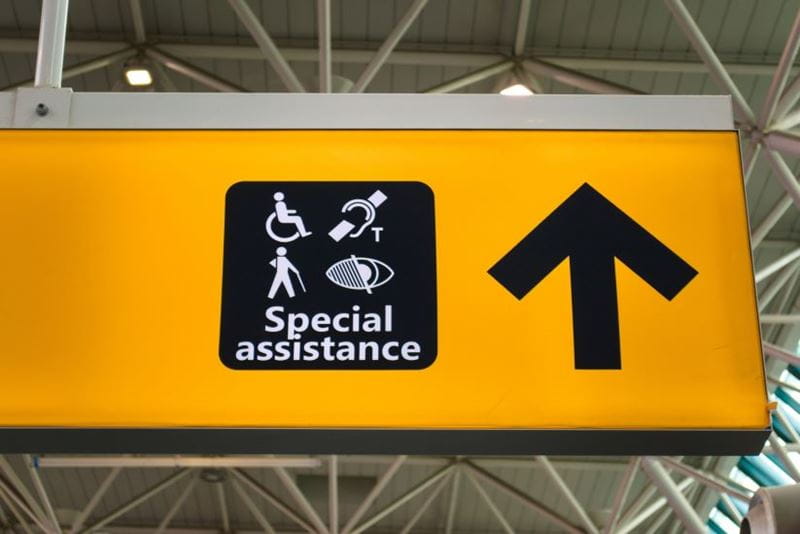 Special assistance sign at the airport
