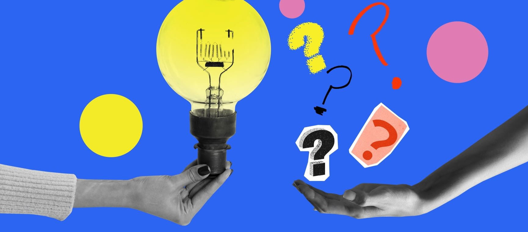 Illustration of a light bulb and question marks