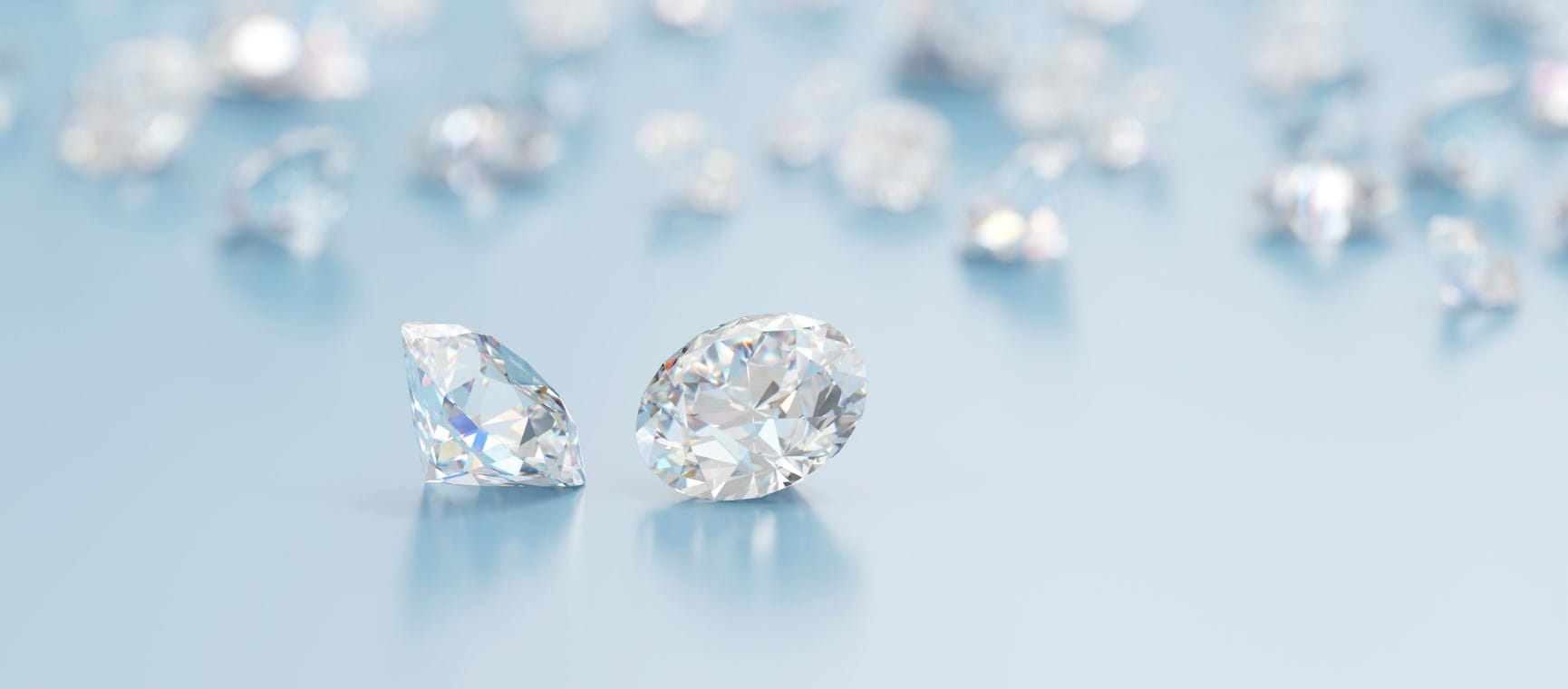 Diamonds grouped and placed on glossy background from 3d Rendering