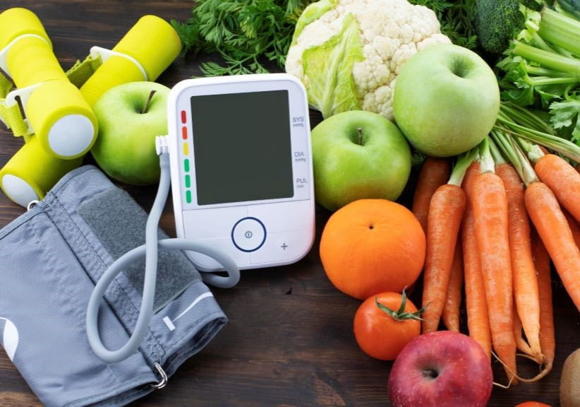BP monitor and fruit and veg
