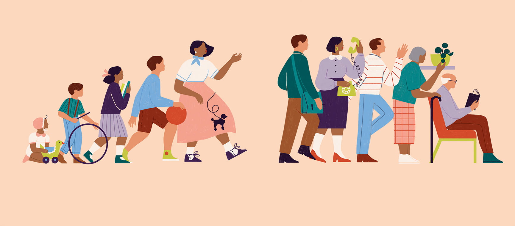 Illustration of the growth of a person from baby to old