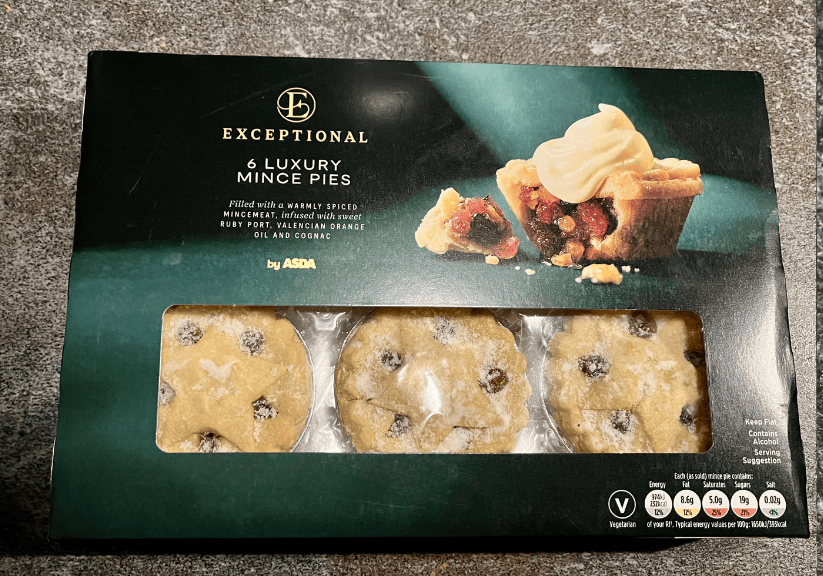 A box of Asda Exceptional Mine Pies