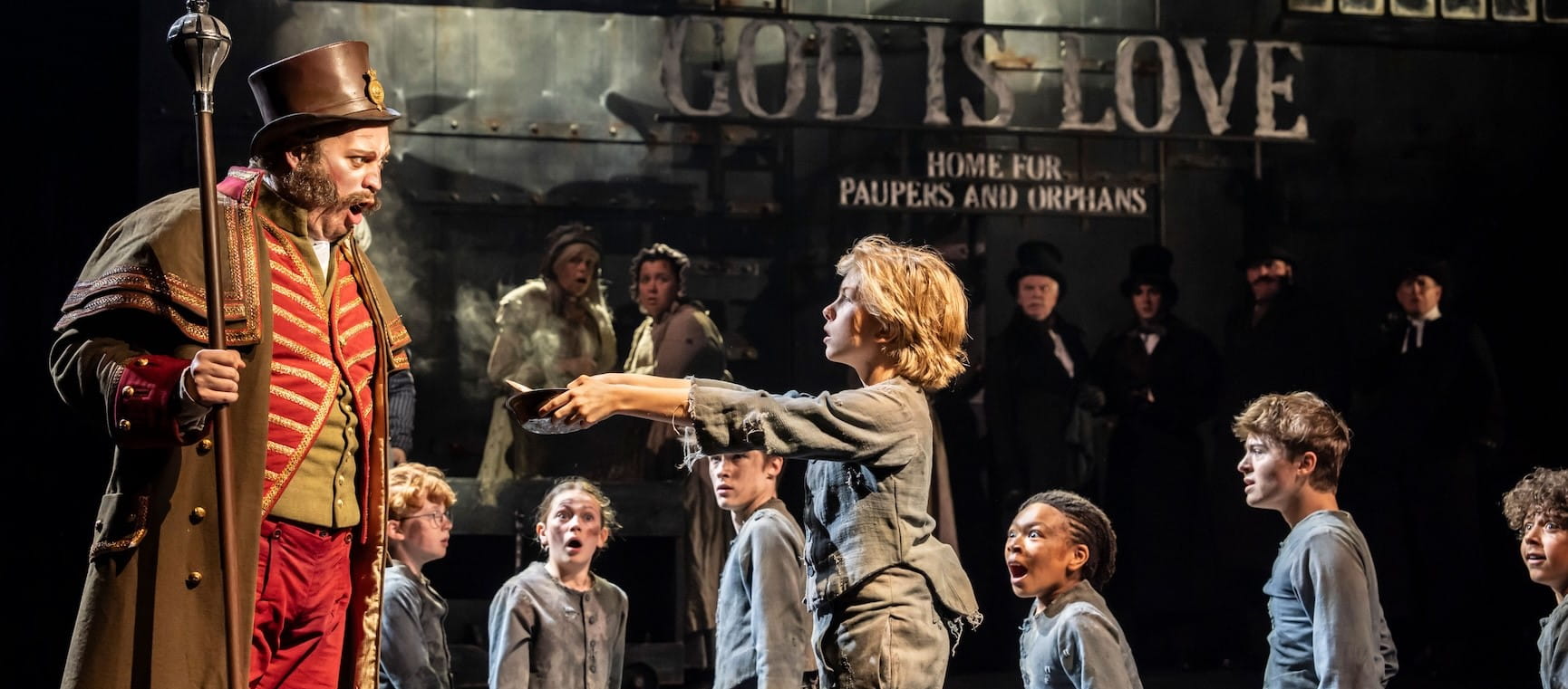 Oliver asking for more in the stage production of Oliver! 