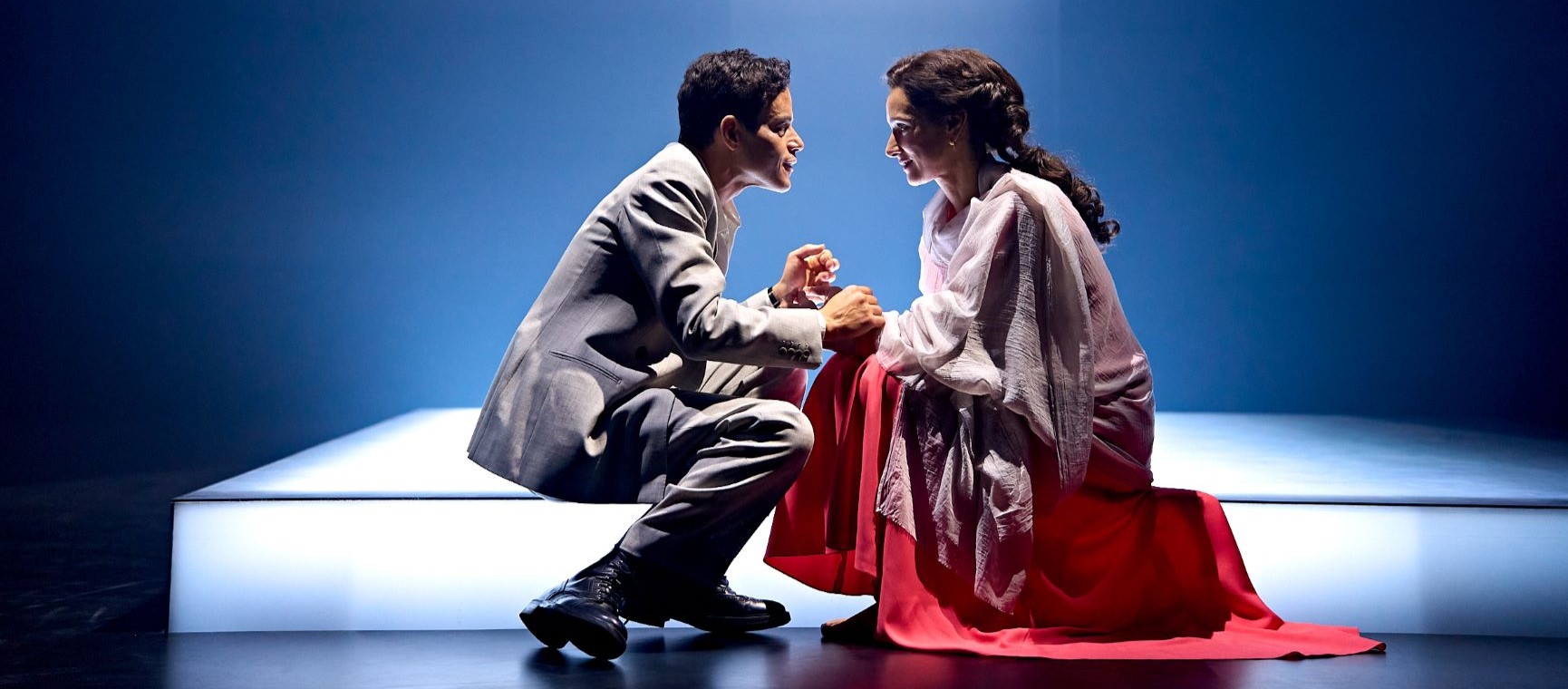 Rami Malek Oedipus and Indira Varma Jocasta in Oedipus at The Old Vic 2025