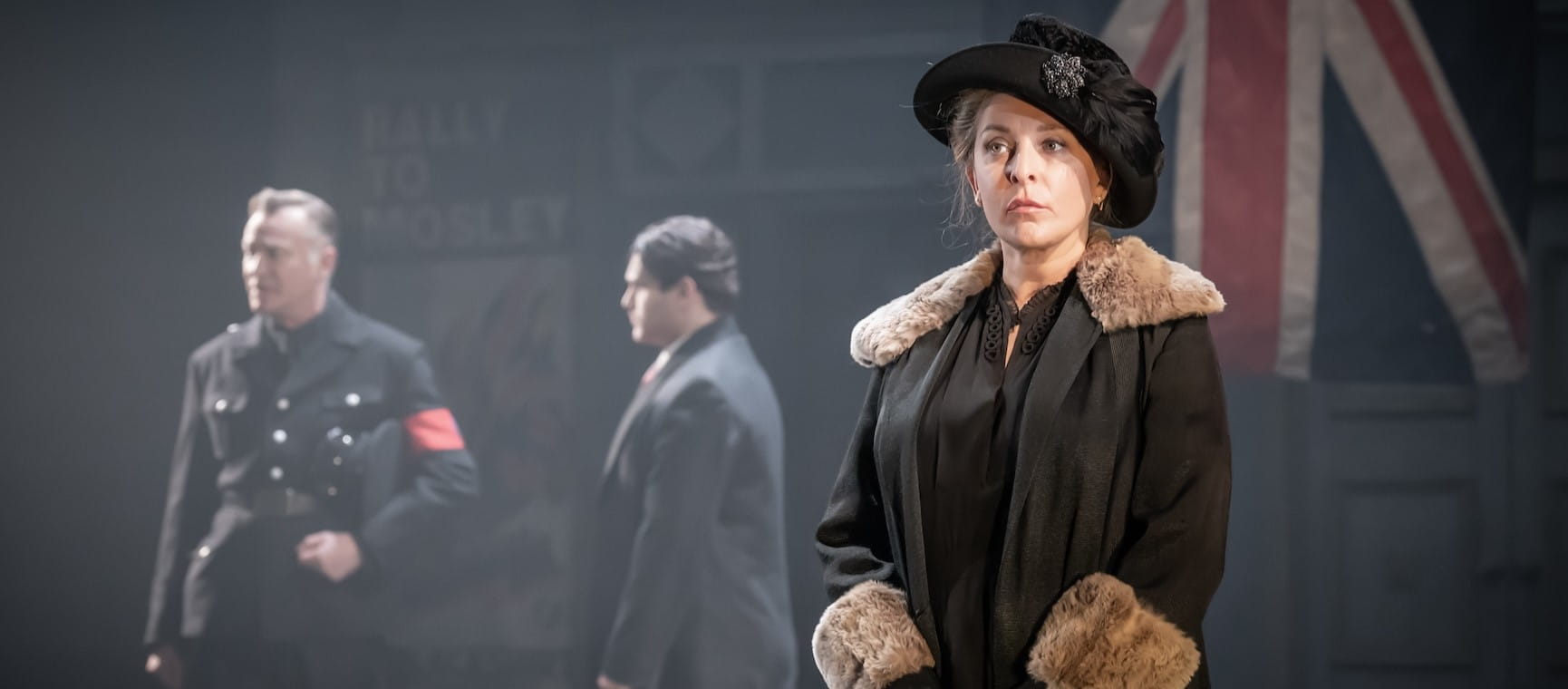 Tracey Oberman on stage as Shylock in The Merchant of Venice