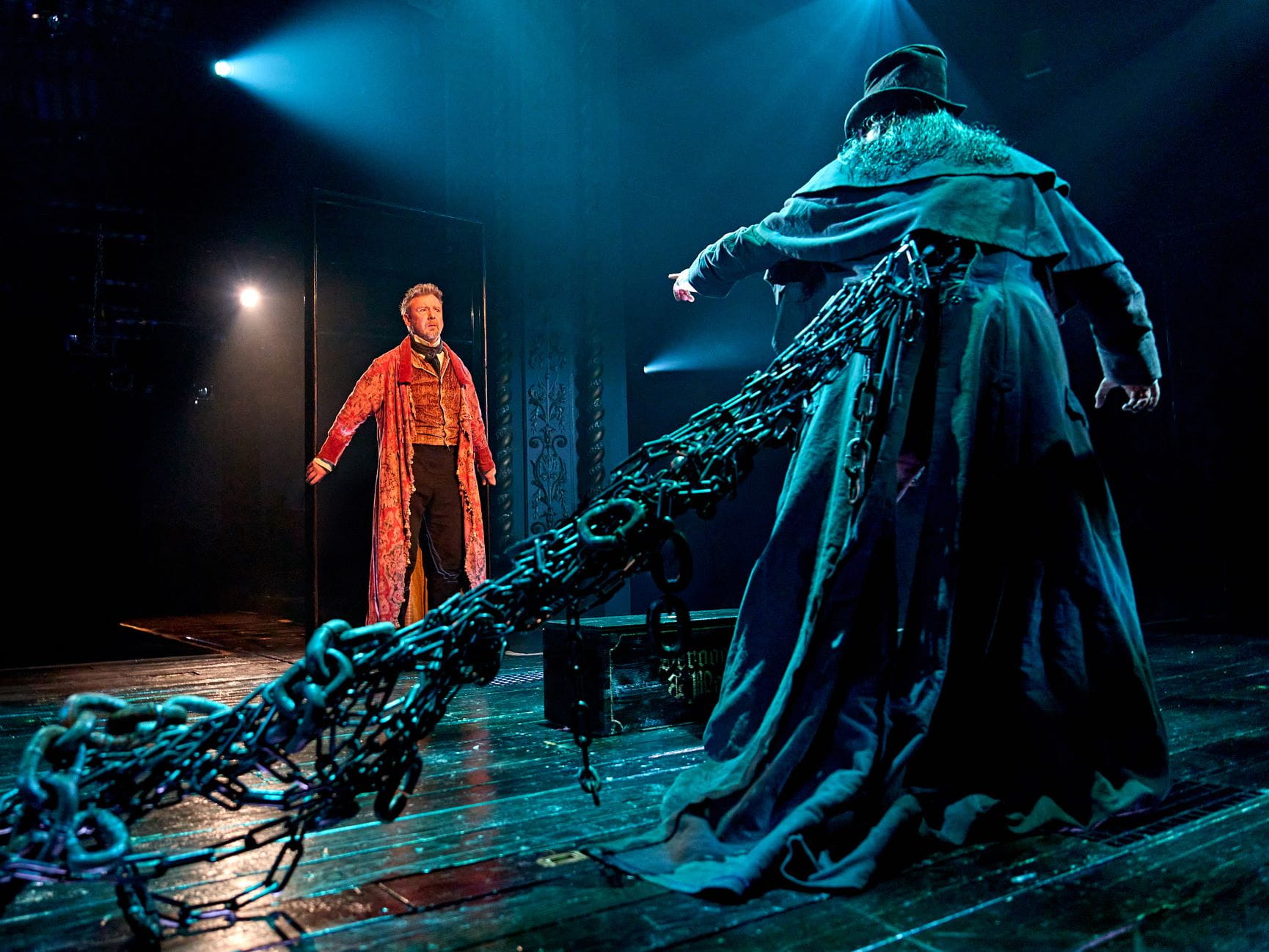 John Simm Scrooge and Mark Goldthorp Father Marley in A Christmas Carol at The Old Vic 
