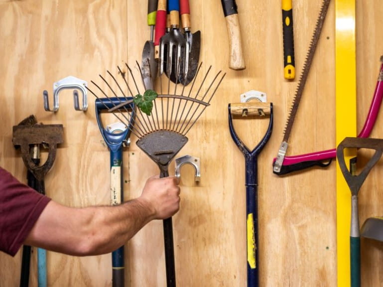 tools in a shed hung up