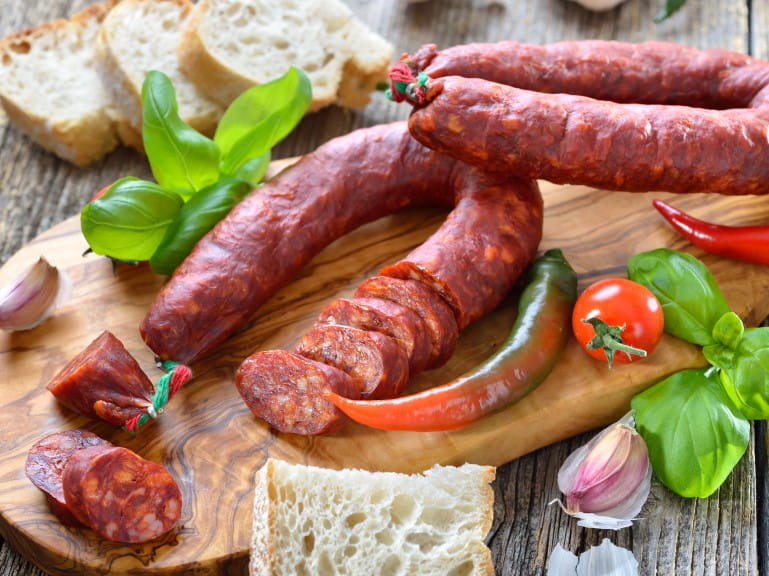 A sliced chorizo ring