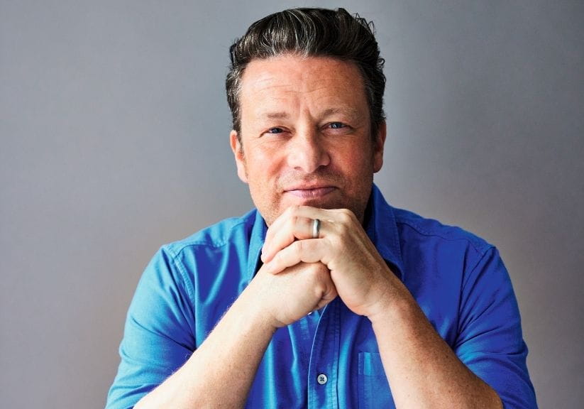 TV chef jamie oliver in a blue shirt