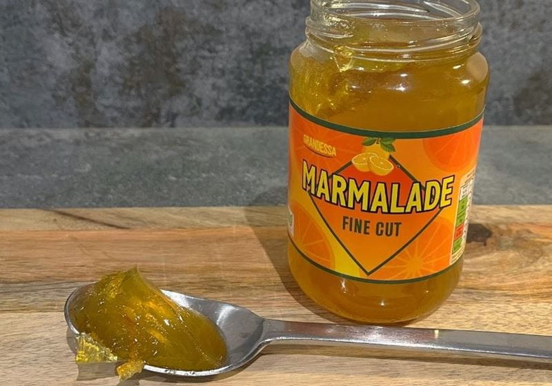 A jar of Aldi Grandessa marmalade