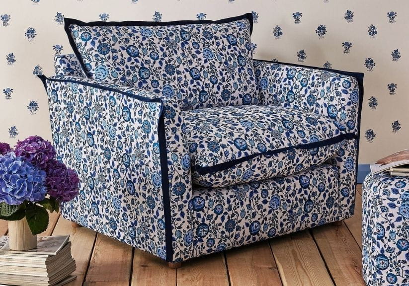 blue and white floral chair