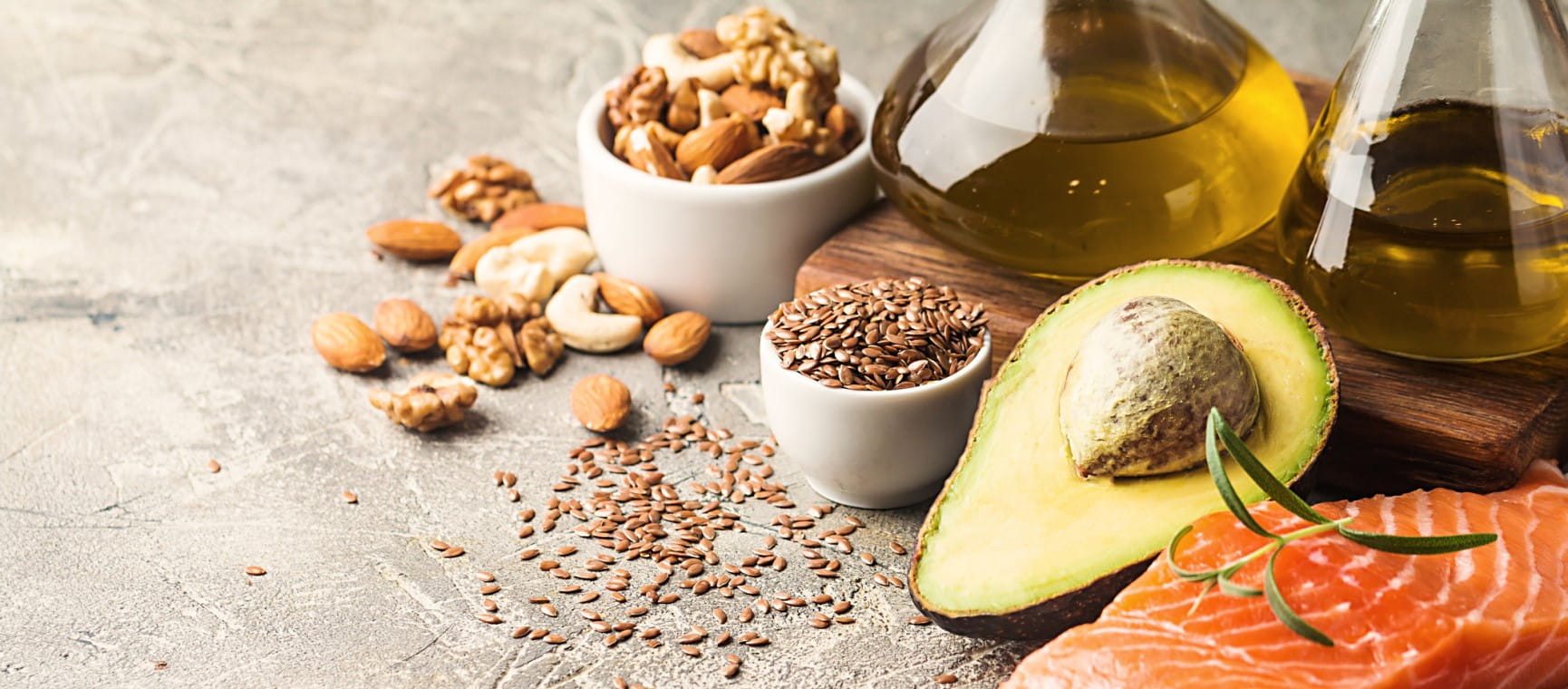 A selection of foods rich in healthy fats