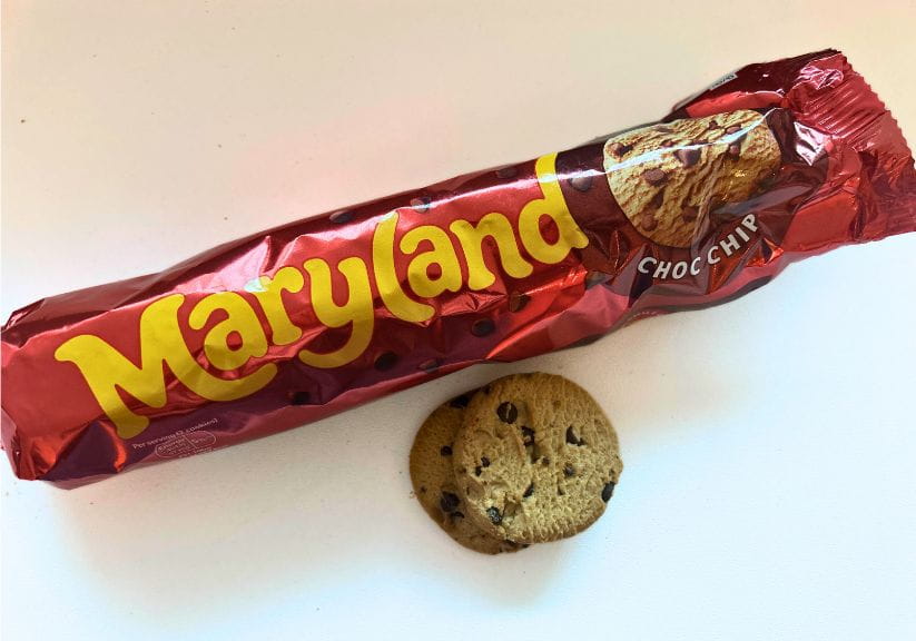 A packet of Maryland Cookies shot against a white background