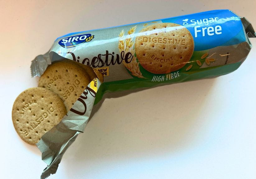 A packet of Siro Sugar Free biscuits shot against a white background