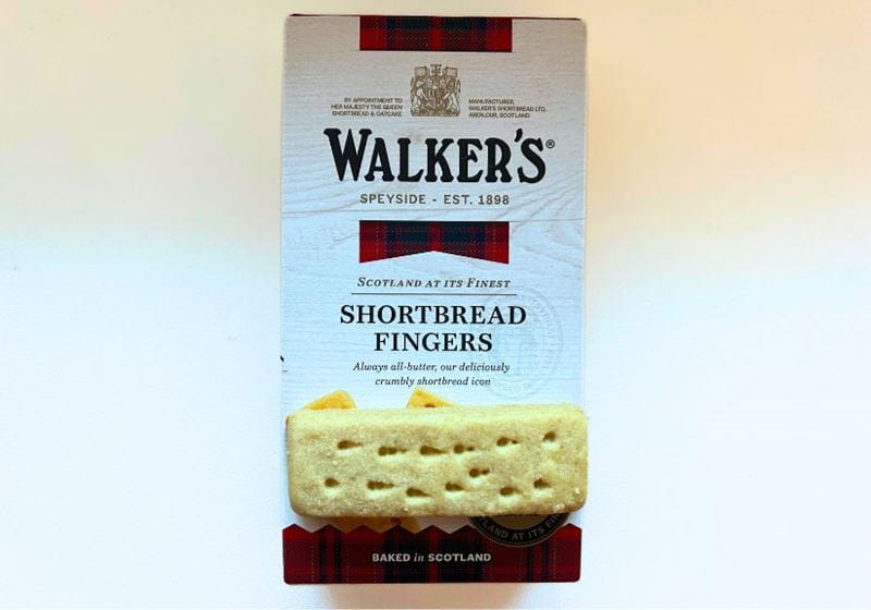 A box of Walker Shortbread biscuits shot against a white background