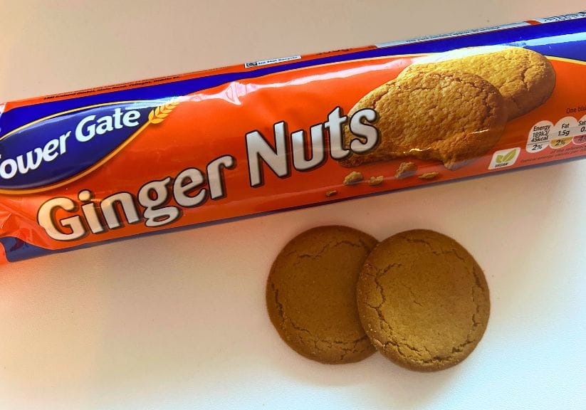 A packet of Ginger Nut biscuits from Lidl shot on a white background