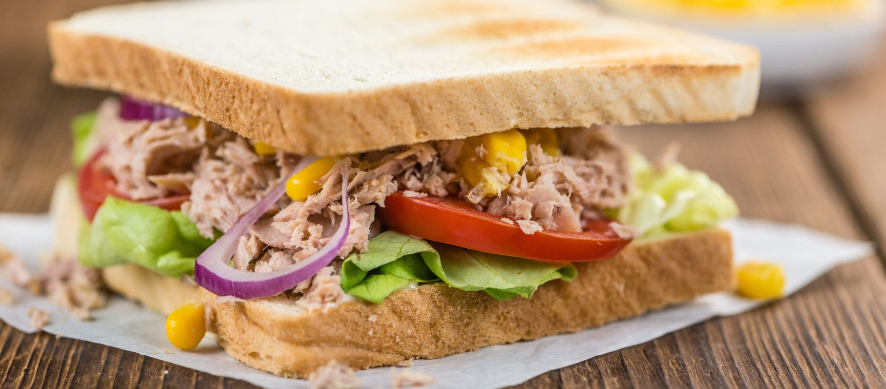 A close up of a tuna sandwich