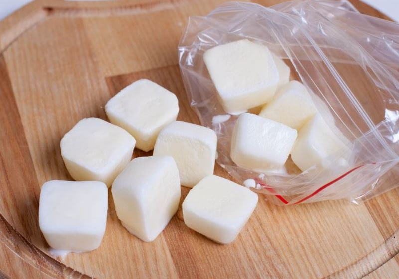 Frozen milk in ice cube shapes