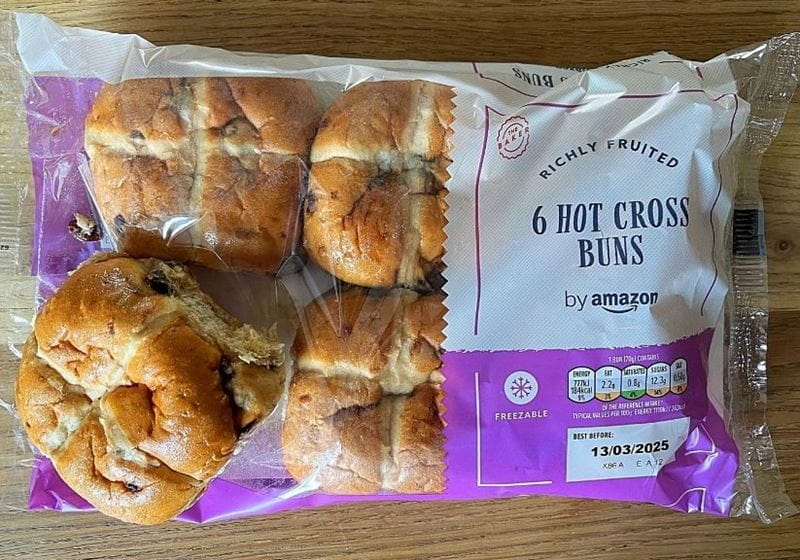 a packet of amazon hot cross buns