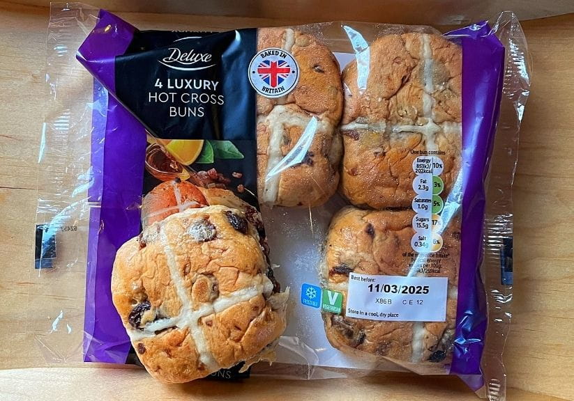 a packet of lidl hot cross buns