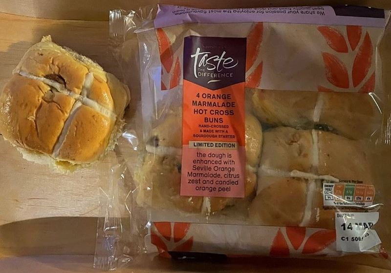 a packet of marmalade hot cross buns