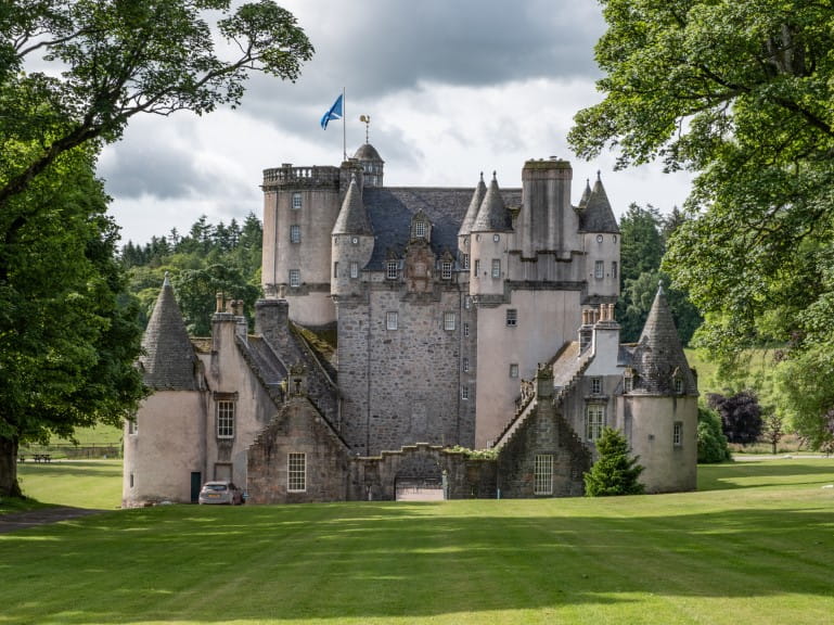 A spring view of Castle Fraser in Inverurie, Scotland