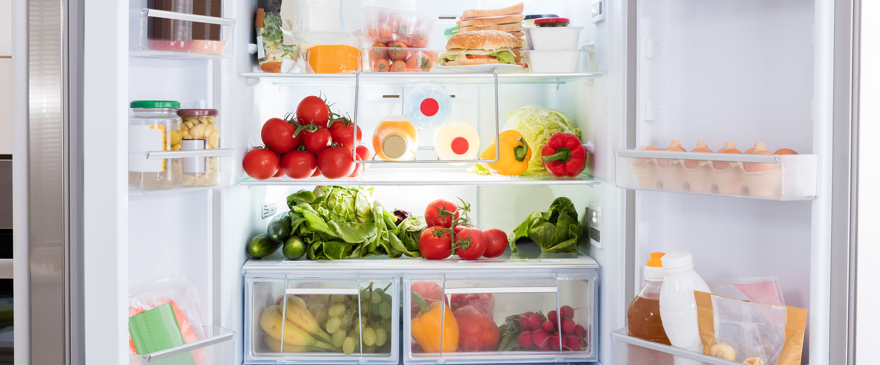 Contents of an open fridge