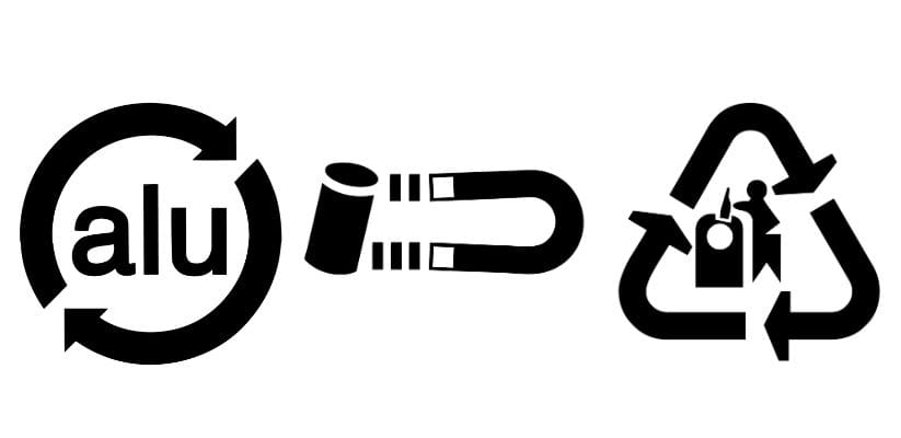 Aluminium, steel and glass recycling symbols