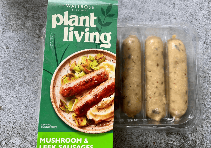 A packet of Waitrose Plant Living vegetarian sausages