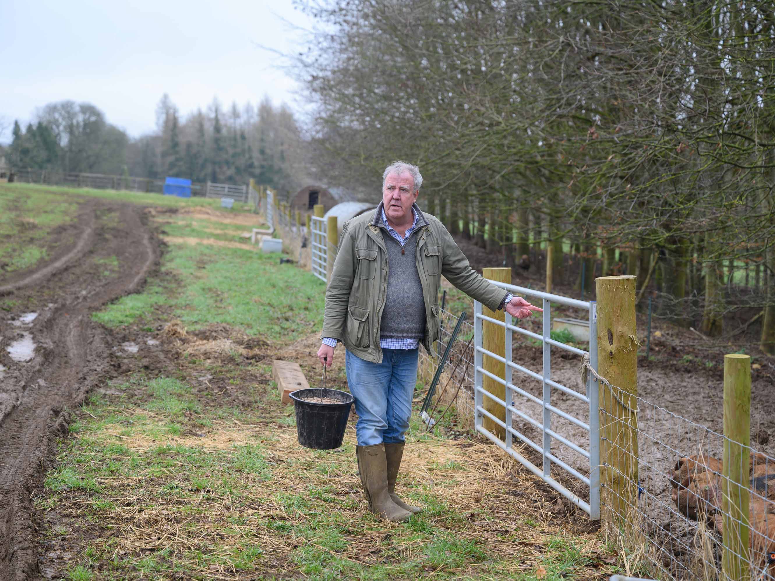 Jeremy Clarkson working on a farm for his new TV series Clarkson's Farm