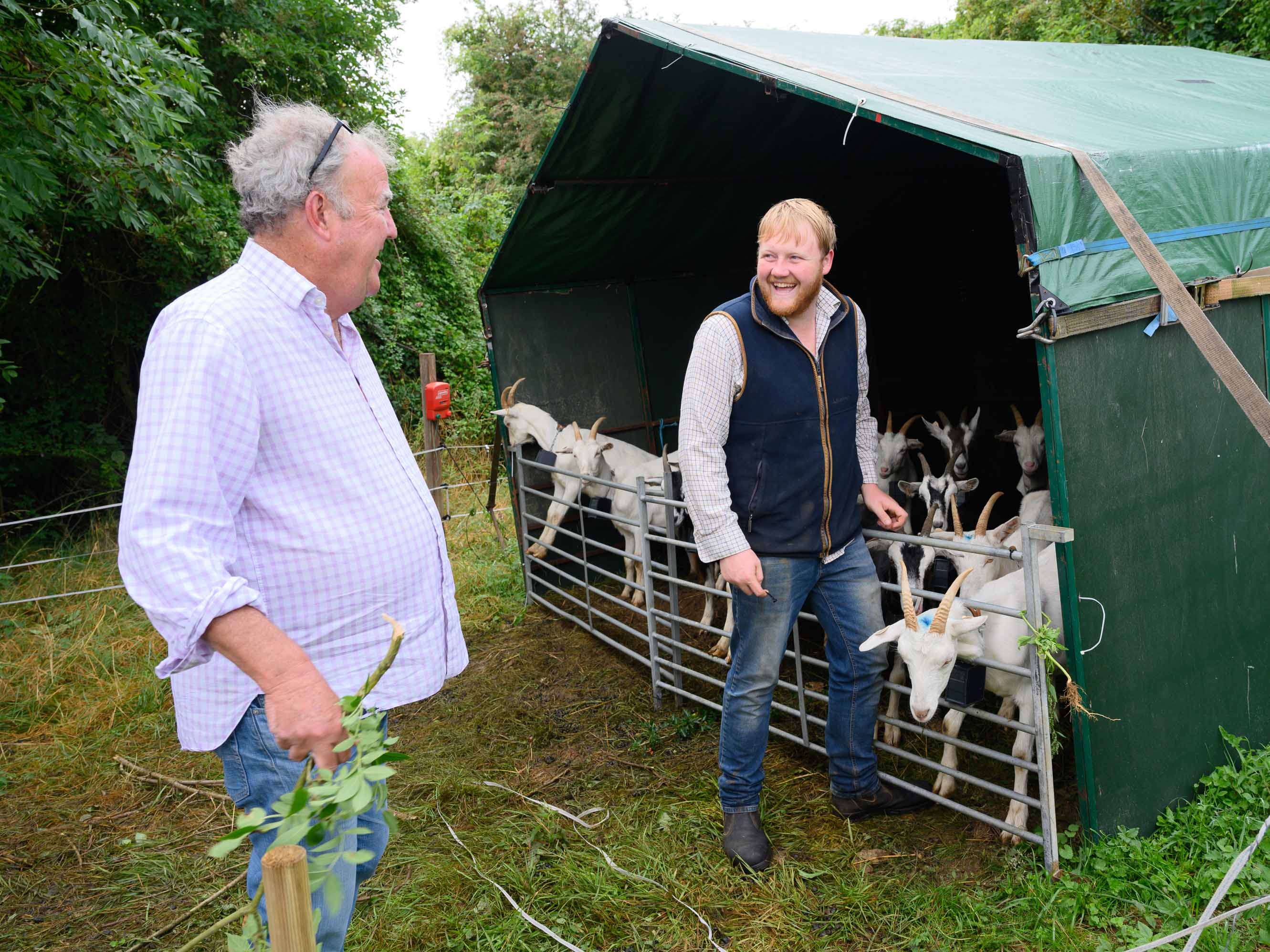 Jeremy Clarkson and Caleb Cooper working on a farm for their new TV series Clarkson's Farm