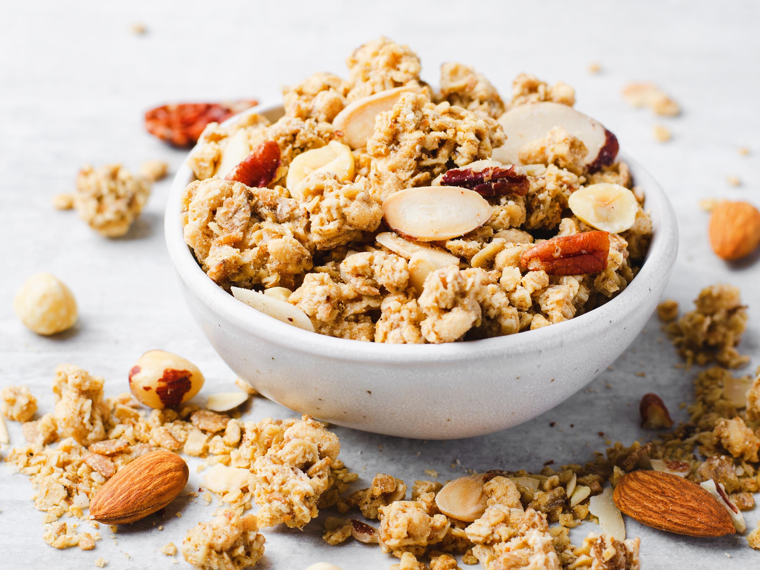 A bowl of granola with nuts