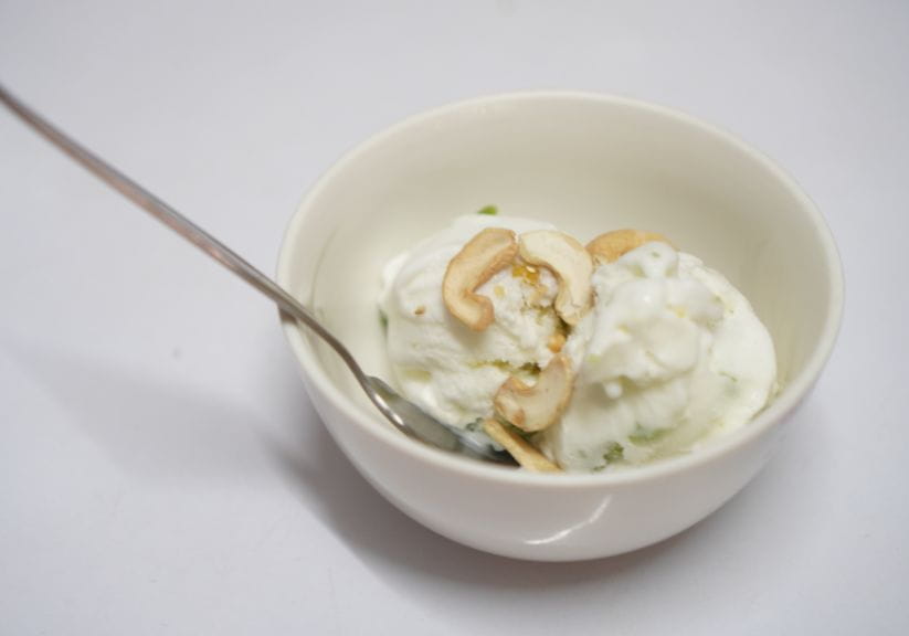 A bowl of vegan ice cream made with coconut milk