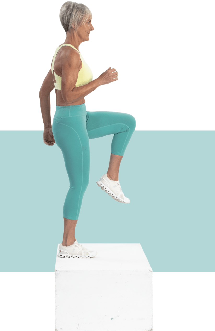 Fiona Lambert doing the step up with knee raise