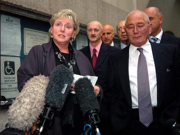 Ann Ming outside court being interviewed by journalists