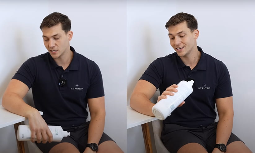 Will Harlow demonstrating the wrist extension exercise