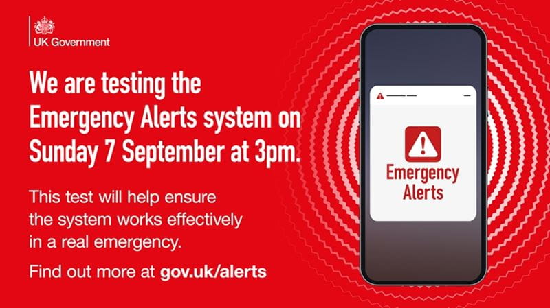 Advert for UK Emergency Alert test by UK Government