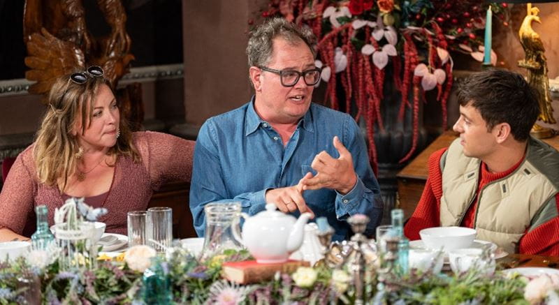 Alan Carr Charlotte Church and Tom Daley in Celebrity Traitors