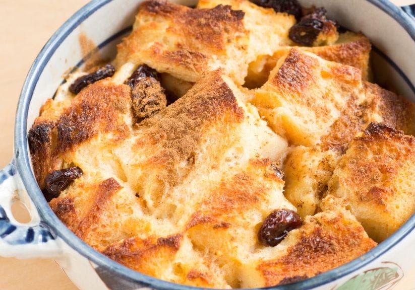 A bowl of bread and butter pudding