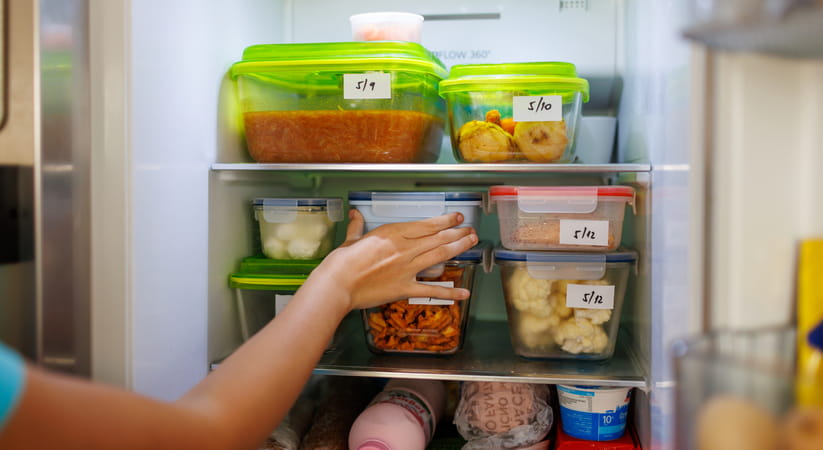 Woman putting leftovers in the fridge