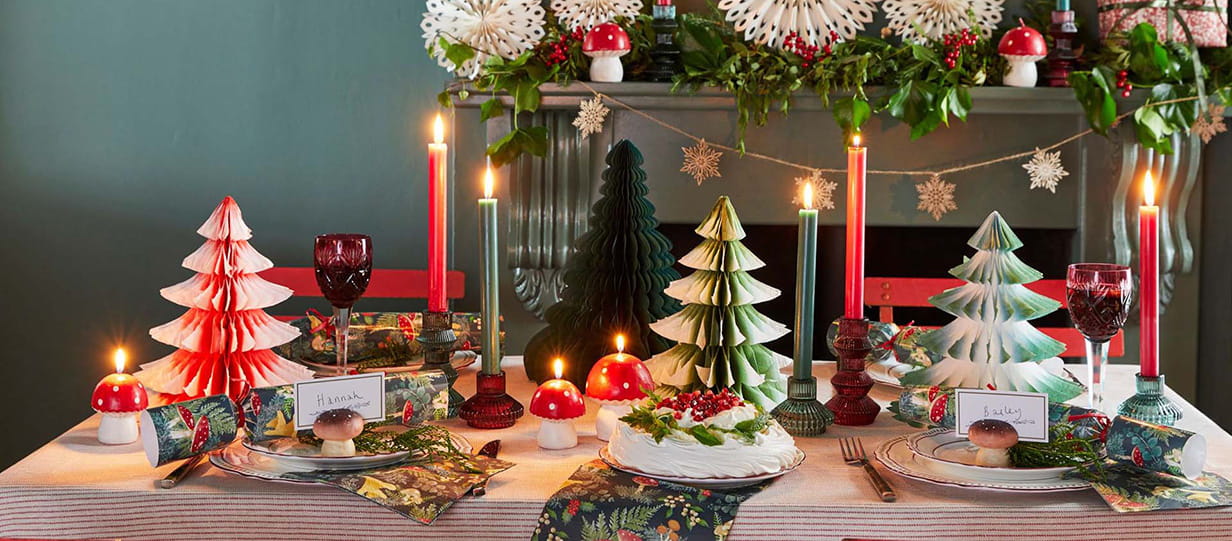 A table decorated for Christmas