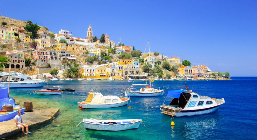 Boats in the harbour on the Greek island of Symi