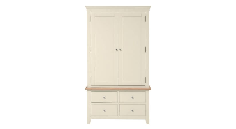 Cream coloured Cotswold double larder with doors closed against a white background