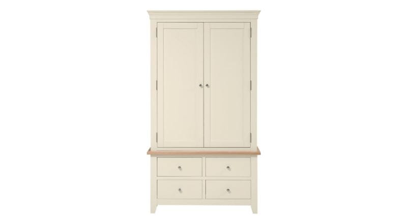 Cream coloured Cotswold double larder with doors closed against a white background