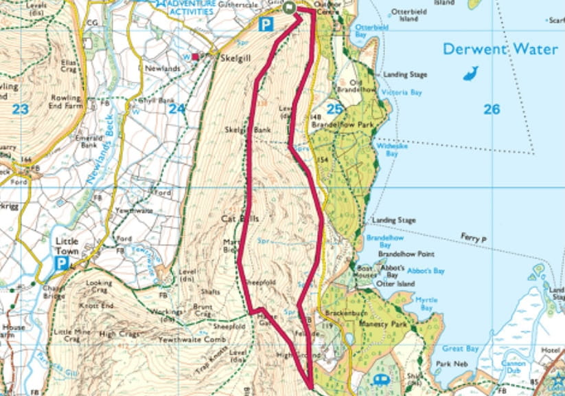The Cat Bells route on an OS Map