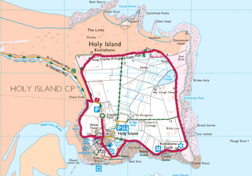 The OS map of the circular route around Lindesfarne