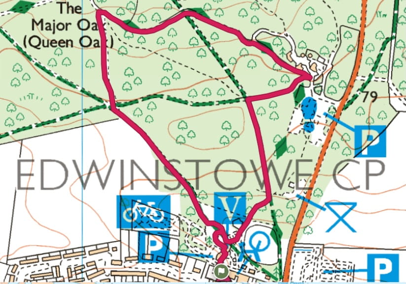An OS map of the Sherwood Forest route