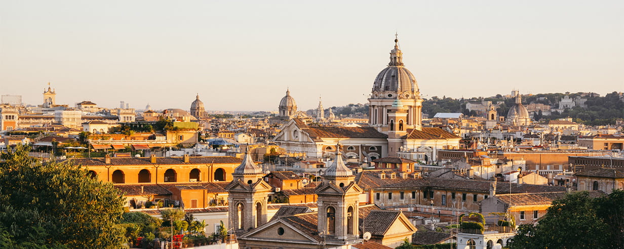Rome city skyline at sunset