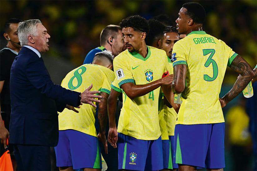 Brazil national team footballers with Italian coach Carlo Ancelotti