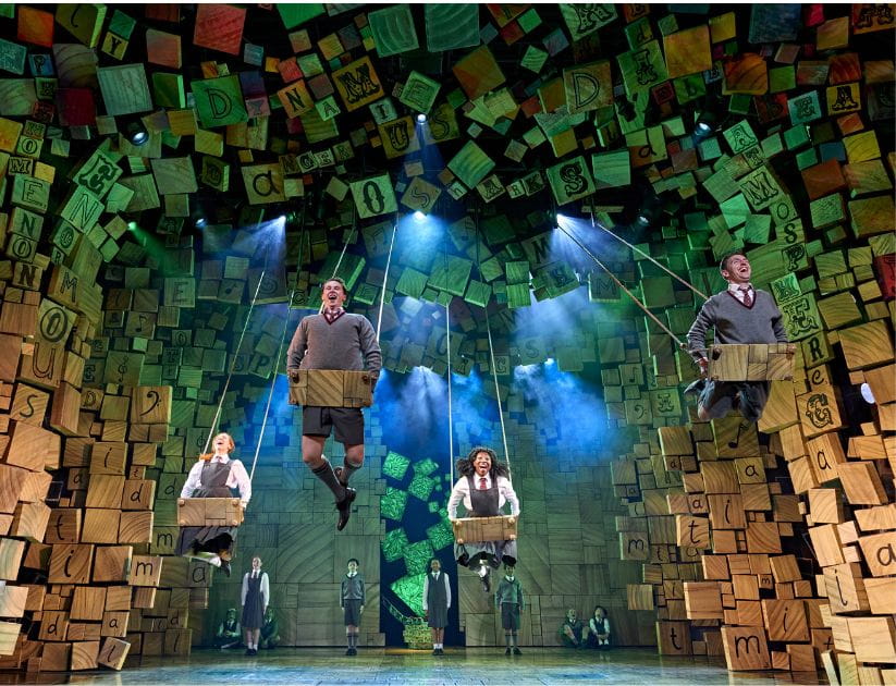 Children swinging on stage for the Matilda play